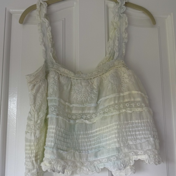 Love Shack Fancy Sully Lace Embroidered Cami Blouse Top in Lily Pond Hand Dye - Picture 5 of 6